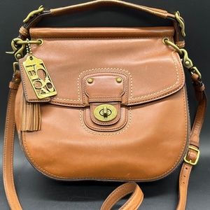 Authentic Collectable Coach Vintage Camel Leather Flap Turnlock Crossbody Bag